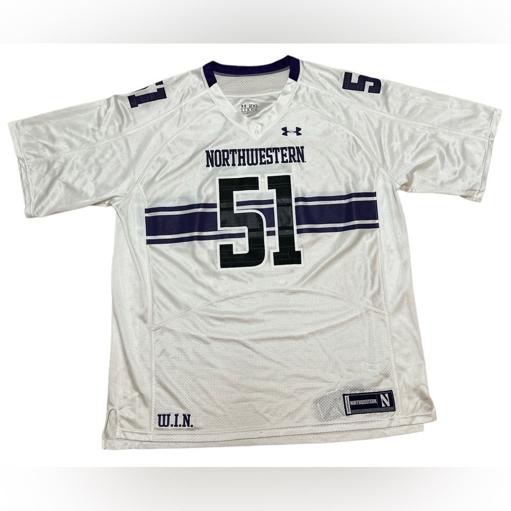 Northwestern Wildcats Under Armour White Purple #51 Football Jersey Men’s XXL